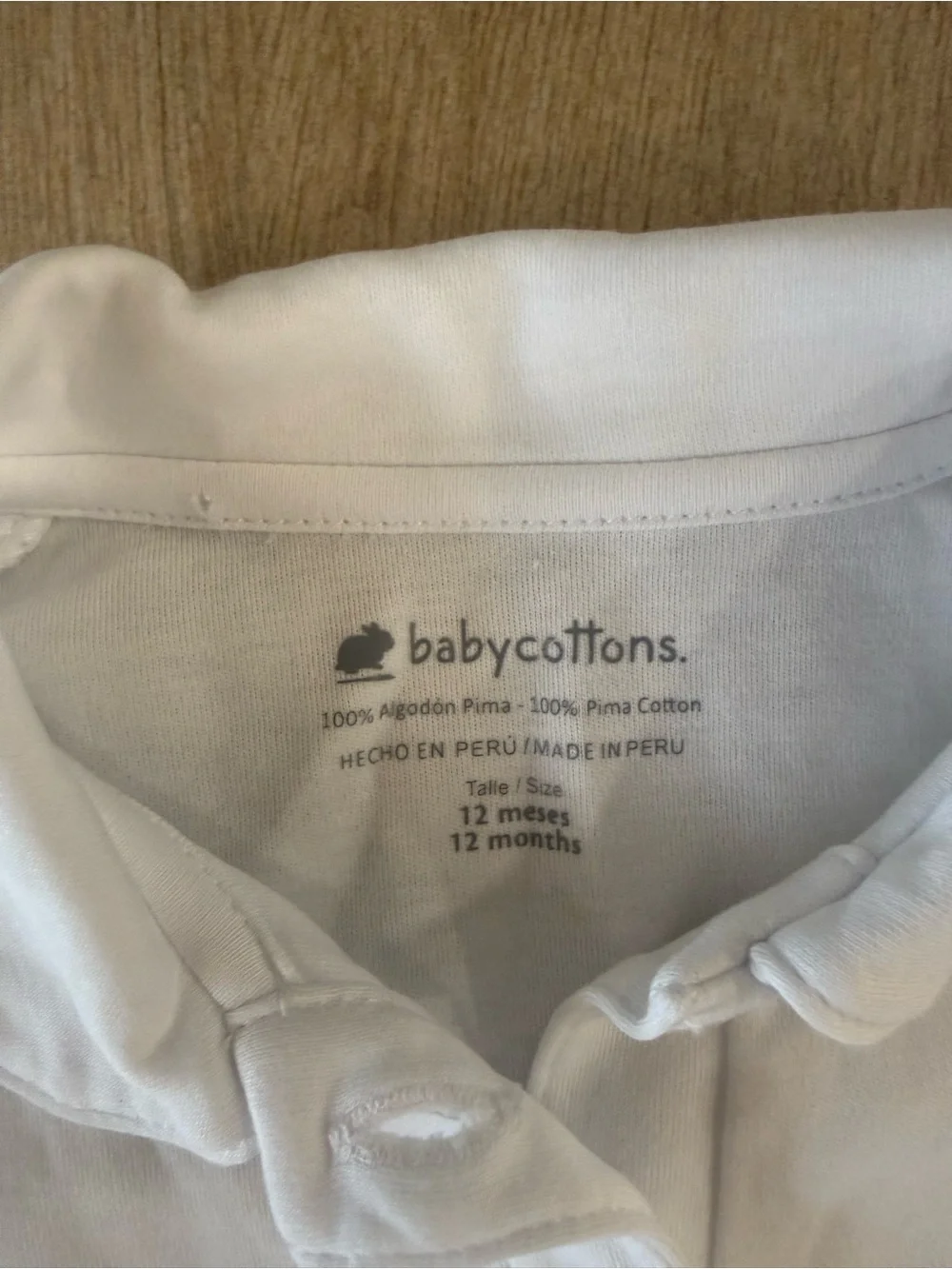 Babycottons White Pima Cotton Collared Bodysuit Bunny Logo Luxury Onesie 12M